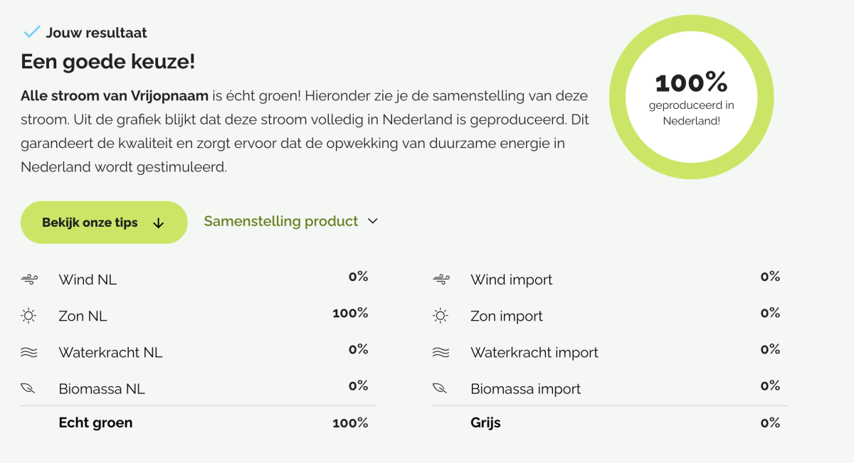 Groene stroom certificaat van Vrijopaam 100% groene stroom